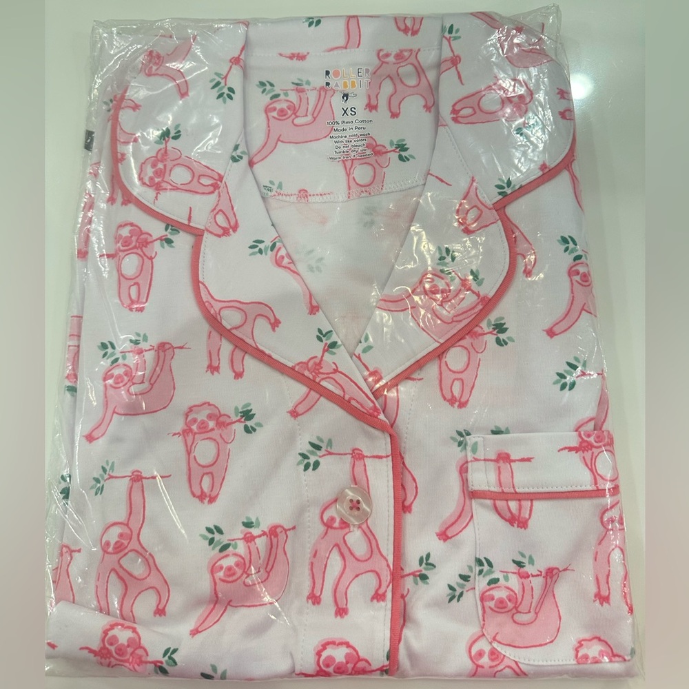 Roller Rabbit Pink and White Sloth Pajamas